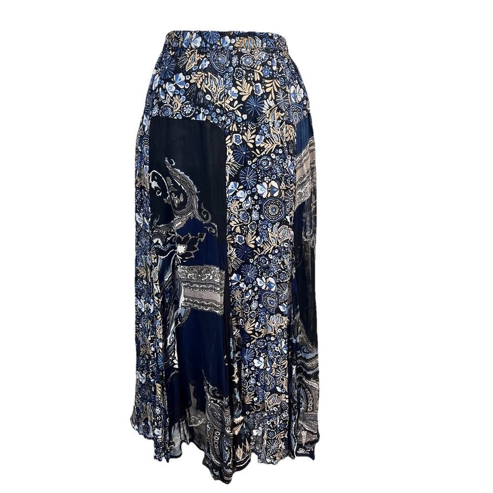Coldwater Creek Skirt size Medium 10-12 Blue Black Tan Sheer Paisley Floral Boho